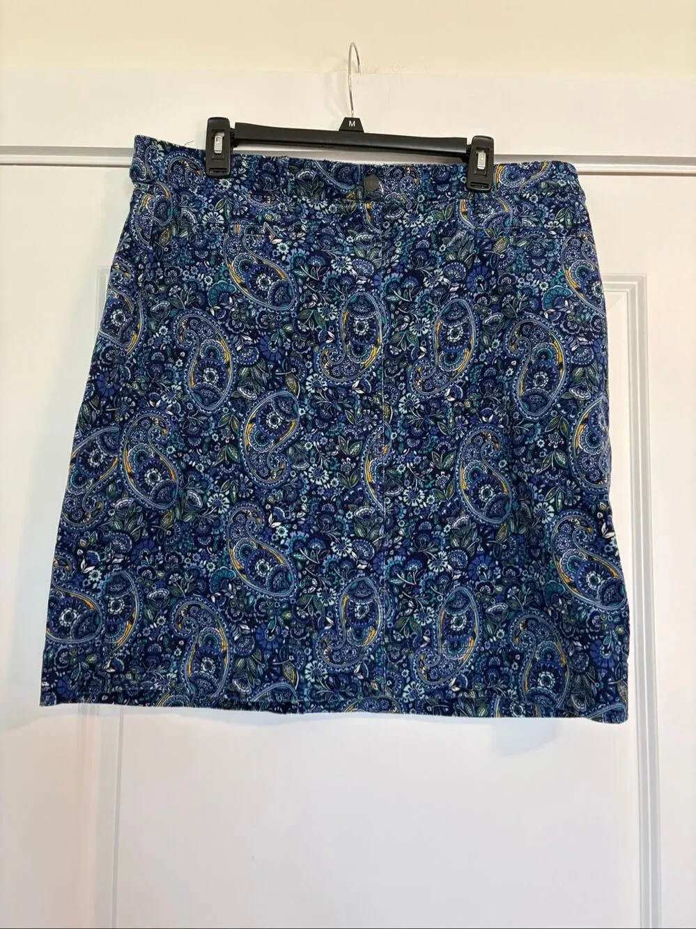 Talbots Blue Paisley Floral Corduroy Mini Skirt Size 16